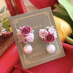 ラスト❣️大人綺麗 樹脂粘土 薔薇🌹✨パール レディース アクセサリー ハンドメイド ピアス イヤリング