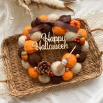 Halloween ハロウィン ハロウィンリース 毛糸玉リース オレンジカラー🧡 ほうき×木の実