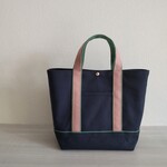 ☆naoko 2407様専用☆トートバッグLマチ広め ネイビー×スモーキーコーラル×リーフグリーン 倉敷帆布