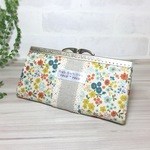 ブルー花柄×レースのがま口長財布