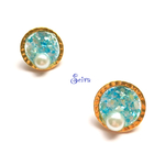 アクアブルー クラッシュシェルを閉じ込めた大人ピアス