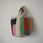 カラフル リネン　ランダム縦パッチ　小さめバケツトートBAG　リネン　麻　赤　