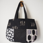 モノトーン　北欧調　刺繍　ランダムパッチ　肩掛け　横長BAG　刺繍　麻