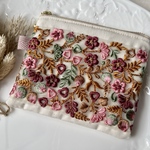 【送料込み】ミニフラットポーチ インド刺繍リボン