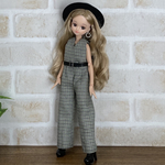 NO,370 リカちゃん服　モスグリーン　チェック　オールインワン　秋の大人コーデ　リアルクローズ