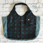 ナイロンエコバッグ　大きめドット柄　ストラップ付き　L (ダークブルーグリーン×ブラック)