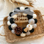 ハロウィン ハロウィーン ハロウィンリース 毛糸玉リース モノクロカラー🖤 コウモリ×ほうき