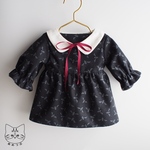 ★ハロウィンお洋服★こうもり柄ワンピース&赤リボンのつけ襟