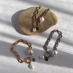 【特別掲載】 バロックパール　チェーンブレスレット［SSB012］ブレスレット　ステンレスブレスレット　チェーンブレスレット　バロック真珠　