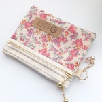【再販】LIBERTY　リバティ　Moon-moth　ムーンモス　ピンク系　　wファスナー・クリアポケット付きミニポーチ　★suicaパスケース　お財布に