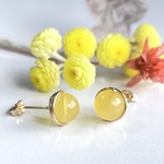 【再販】 ハニーアンバー （蜜蝋アンバー） 1粒ピアス  14kgf　ロシア産 琥珀  ミモザ