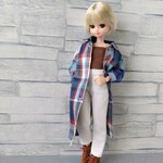 ロングシャツ（ブルー×レッド）☆リカちゃん・服☆