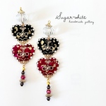 🥀RED series ✵ 中華ランタン風 2段ハートの耳飾り  ピアス イヤリング ドライフラワー