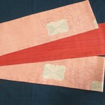 シルク半巾帯（サーモンピンクと朱）