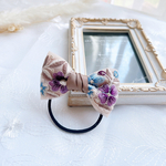 秋冬に♡水色＆紫の花柄　インド刺繍リボン　ヘアゴム  こども　大人も