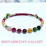 ［再販24］虹色伝説🌈マルチカラートルマリンを花束にして　💐シングル　ワイヤーブレスレッド　天然石　#minne_new  Swarovski  #マルチカラートルマリン　#トルマリン