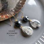 【10/04*transparency様専用◆御売約】　　　PP380-567ルチルクォーツROUND&Drop*天然石ピアス  Stainless  *送料無料*　イヤリング＆樹脂ピアス交換OK　
