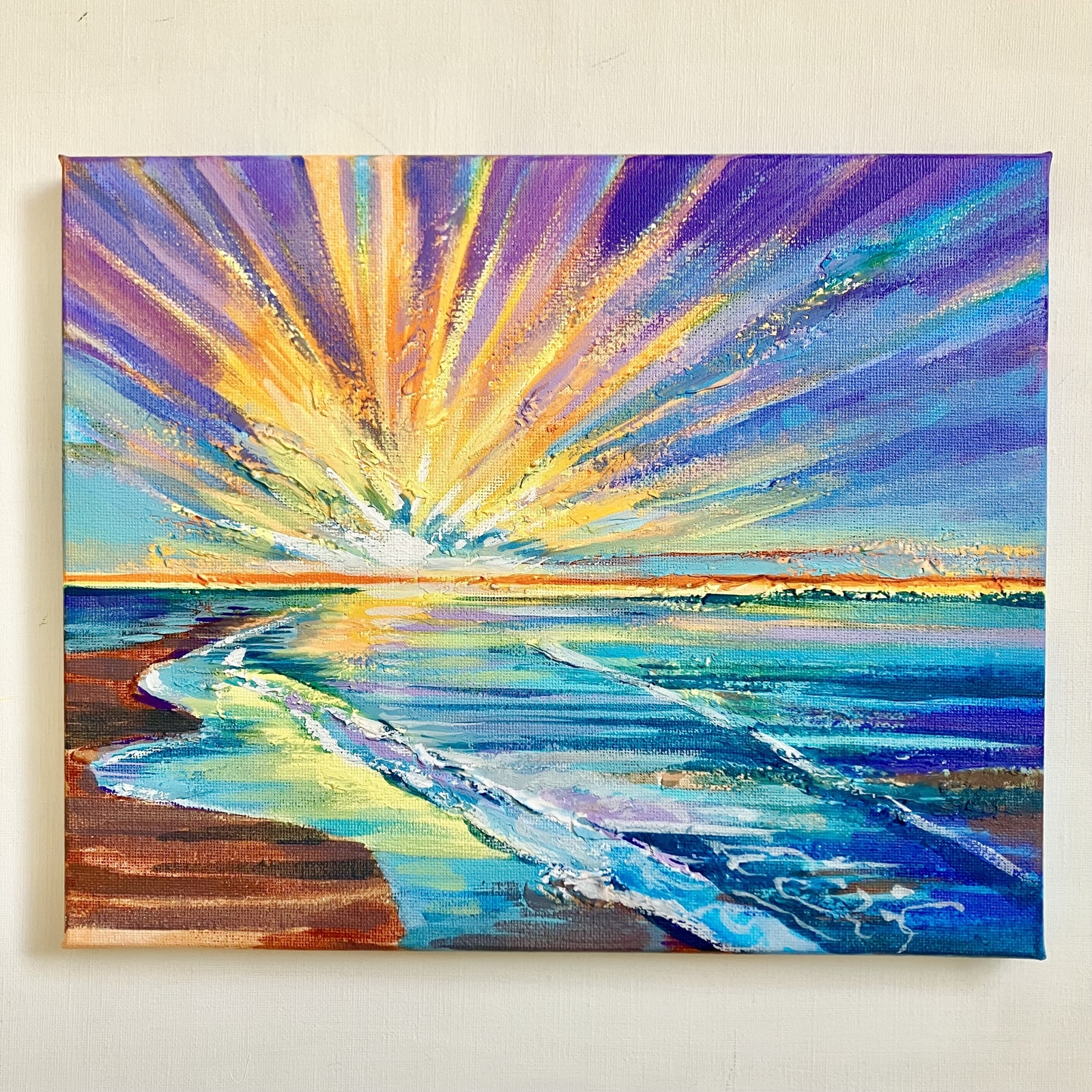 sunset＊風景画　絵画　海　空　夕日　テクスチャーアート　抽象画