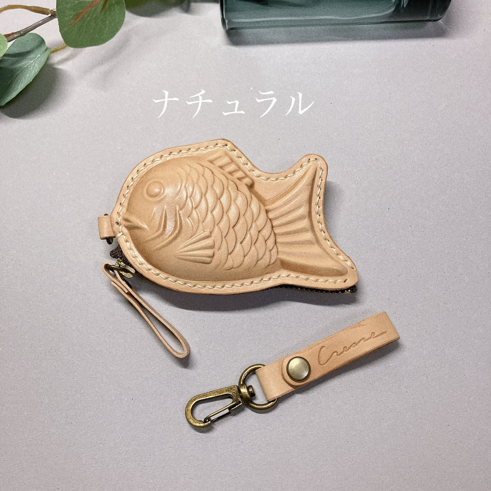 Creare】イタリアンレザー 本革 たい焼きポーチミニ コインケース 財布
