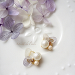 雨粒と紫陽花  パールと紫陽花のスクエアピアス/ノンホールピアス