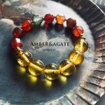 BL380-605レオパード琥珀+アゲートvintage color 17㎝*天然石ブレスレット　[送料無料] 　recycle AMBER