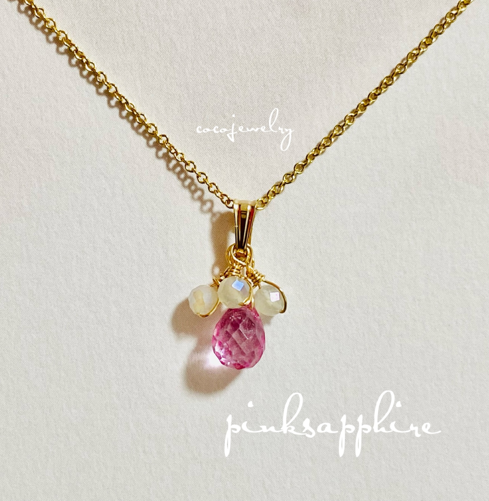 ♡雪姫♡‧幸運を運ぶ❇︎ピンクサファイアmoon stone❇︎ネックレスオール１４KGF❇︎結婚式❇︎イベント