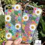 キラキラ　ラメグリッターが動くカラフル押し花のグリッタースマホケース  iPhoneケース