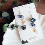 【新作】水引 【青】星降る猫のアシンメトリーピアス/イヤリング