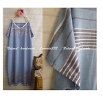**ブルーボーダー柄ワンピ**cottonリネン
