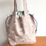 巾着トートバッグ☆小花柄ブラウン7001⑦・サブバッグ・エコバッグ