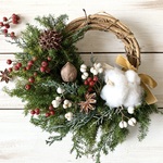 あったか綿の実とかわいい木の実たちのハーフリース🎄.*クリスマスリース