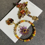 【一点物】蓮 ビジュー‎ 💜アシンメトリー イヤーカフ＆ピアス イヤリング セット