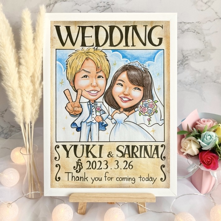 似顔絵オーダー　結婚式　ウェルカムボード　ウェディングボード　コスプレ　受付装飾アイテム　　ウェルカムスペース　イラスト　両親贈呈品　プレゼント　結婚祝い 5,026円