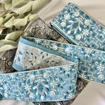 30cm/50cm  インド刺繍リボン  シルク  花柄  ブルーグリーン  #ws4