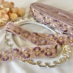 50cm  インド刺繍リボン  チュール　花柄  グレープ