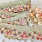 30cm/50cm  インド刺繍リボン  チュール  花柄  グリーン