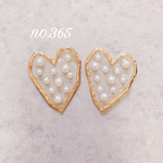 no.365 大ぶり ゴールド ハート パール ピアス、イヤリング