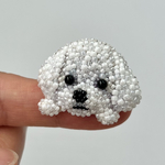 マルチーズのビーズ刺繍ブローチ
