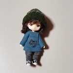 ドール服★ネコチャンの長袖Tシャツ(ブルーグレー)
