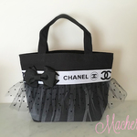 チュールバッグFrilly Bag by grace a vous ブラックトート×CHANELリボン　フリリーバッグ　チュールバッグ
