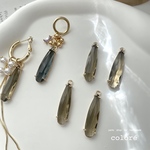 【2個】爪留めガラスドロップチャーム●ブラウン