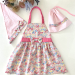 追加❗️2色　濃いピンクが可愛い小花柄♡ 80-160cm ギャザーたっぷり　キッズエプロン3点セット　三角巾　収納袋　着脱簡単　マジックテープ開閉　リボン　