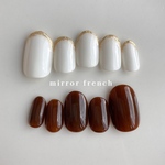 mirror french🪞 ｜ 淡色ネイル　フレンチネイル　ミラーフレンチ　ワンカラー　ミラーネイル　ちぐはぐネイル　ウェディング　ブライダル　結婚式　ネイル　ネイルチップ