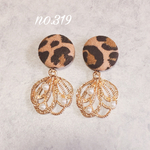 no.319 くるみボタン 豹柄 フラワー シャワー パール ピアス、イヤリング