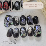 ローズステンドグラス(ブラック) 〜 ネイルチップ ステンドグラス 薔薇 ブラック 〜