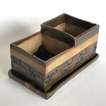 二連の小さな植木鉢（茶A)