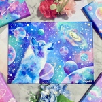オオカミと銀河の星々　アクリル複製画　絵画