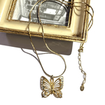 0650 開運HANAE MORI VINTAGE パピヨン　蝶々ネックレスヴィンテージ　ネックレス　花　アンティーク  クラシカル　ハッピーモチーフコスチューム　ブライダル　未使用　艶ロングチェーン