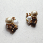 煌めくドパーズのビジューピアス/イヤリング　アクリルパール　コットンパール　クリスタルガラス