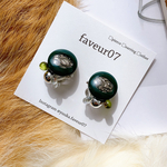 ✨大人気シリーズ✨　【dark green silver 𝗽𝗮𝗻𝗶𝗻𝗶】　ボタンアクセサリー　　ボタンイヤリング　　　